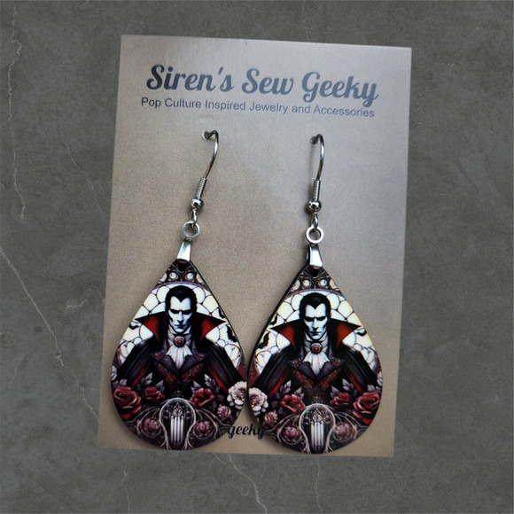 Dracula Vampire Classic Horror Monster Floral Earrings - Picture 2 of 2